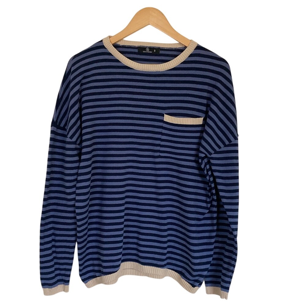 Lillusory‎ Womens Pullover Crew Neck Striped Nautical Sweater Size M Blue Cream